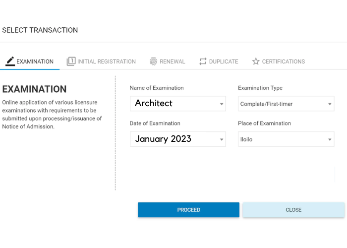 Architects Board Exam Payment method LERIS PRC Screenshot