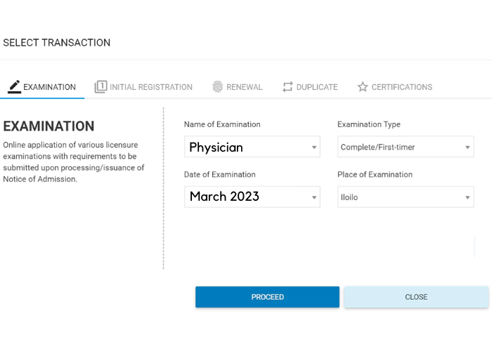 Physician Board Exam Payment method LERIS PRC Screenshot