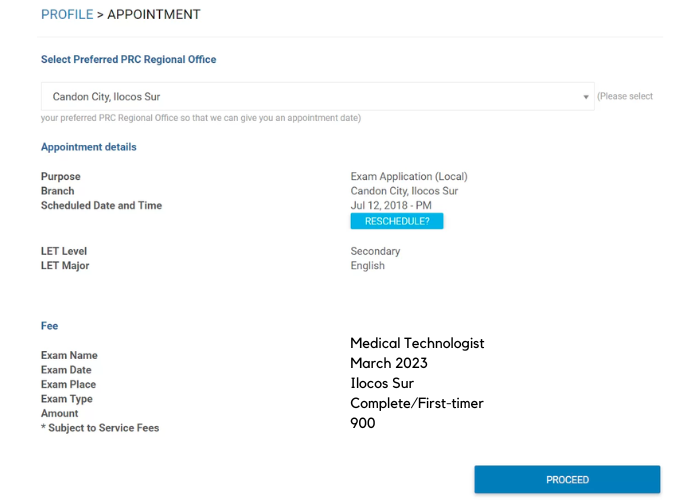 Medical Technologist LERIS schedule of examination process screenshot